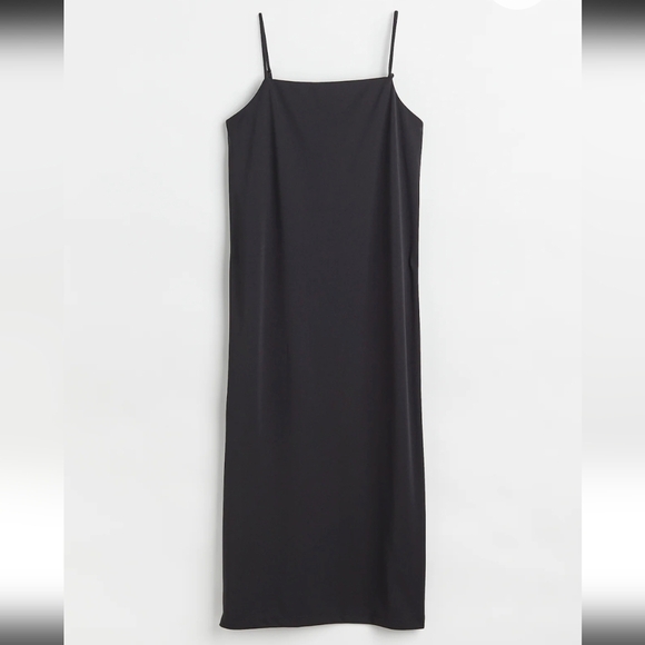 H&M Black Jersey Sleeveless Slip Midi Dress with Side Slit - Picture 1 of 9